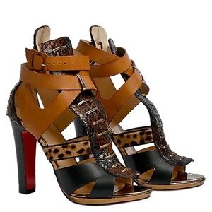 Christian Louboutin Multicolor Python Leather, Pony Hair-Keny Ankle Strap Heels